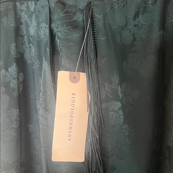 Anthropologie - Teal Jacquard Patterned Fringe Wide-Leg Trouser Pants - 14 - Picture 11 of 13